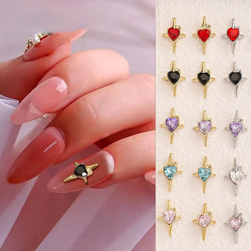 10pcs Alloy Star Crystal Nail Art Charm 3D Colorful Crystal Starlight Gem Nail Decoration DIY Gold/Silver Manicure Accessories