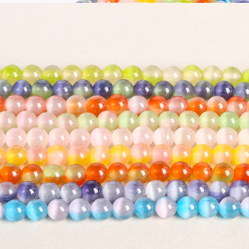 8mm Natural Stone Double Colors Cat Eye Stone Beads Round Loose Spacer Colorful Bead For Jewelry Making Diy Necklace Bracelet