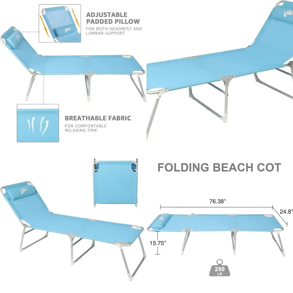 

Портативная пляжная кроватка с откидной спинкой для взрослых — складной стул для загара с 4-позиционным покрытием, идеально подходит для отдыха на свежем воздухе (синий)