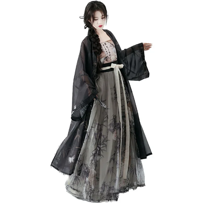 4XL Hanfu Dress Women Chinese Song Dynasty Modern Style Hanfu Oversized Cosplay Costume Summer Black Hanfu Sets Plus Size 3XL