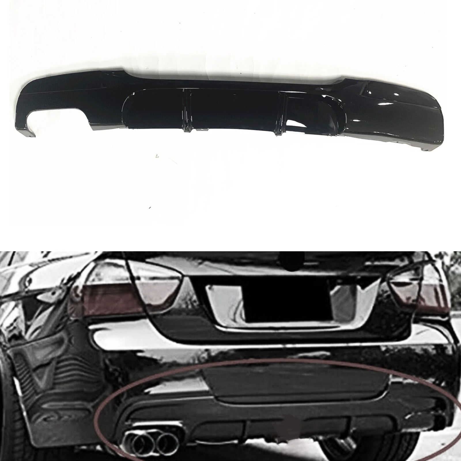 

For BMW 3 Series E90 E91 M Sport 2005-2012 325i 328i Sedan 4-Door Rear Bumper Diffuser Lip Glossy Black Splitter Spoiler Plate