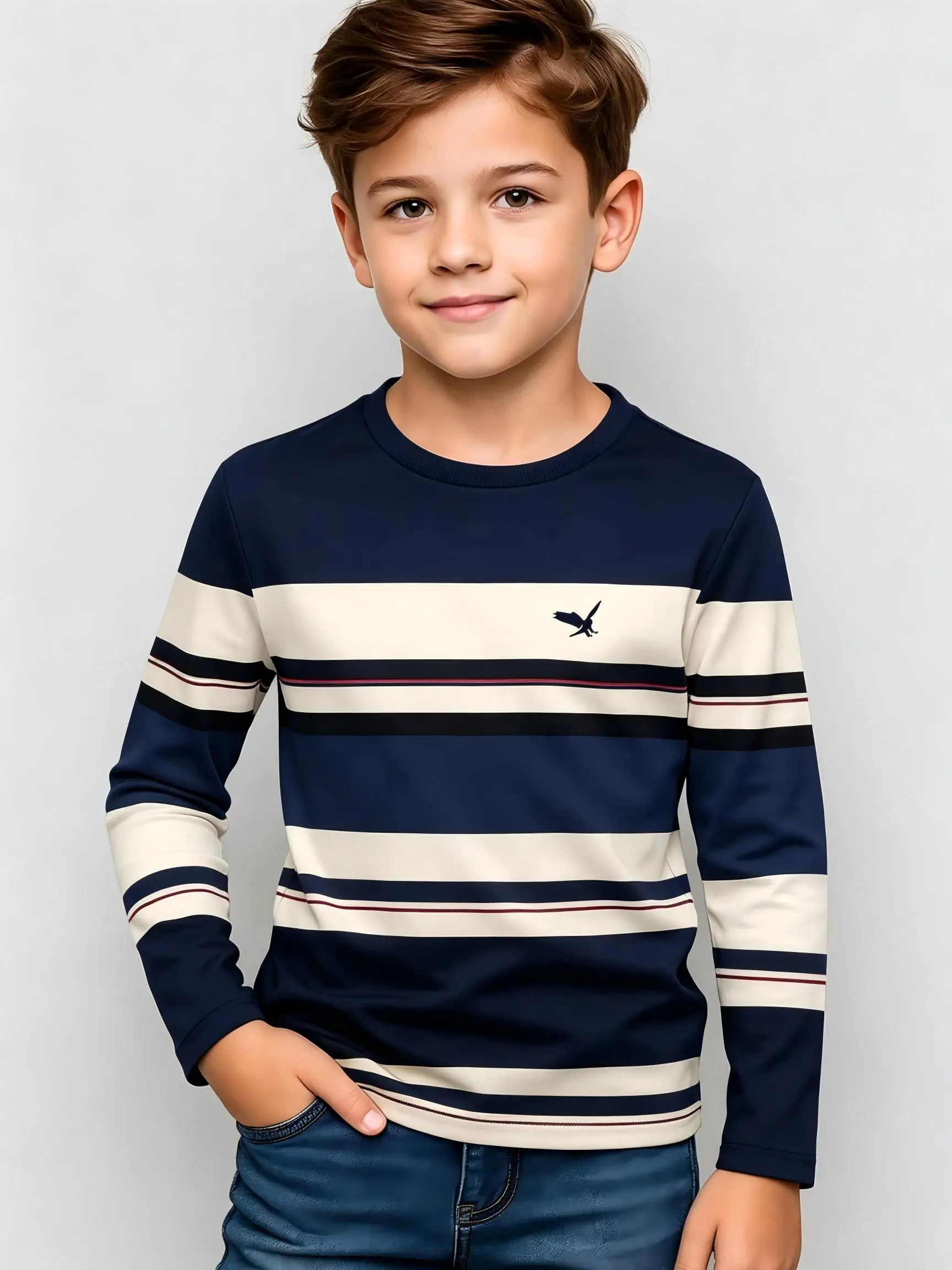 Long-sleeved, Crew-neck T-shirt Featuring A Cool, Stylish Cartoon Print