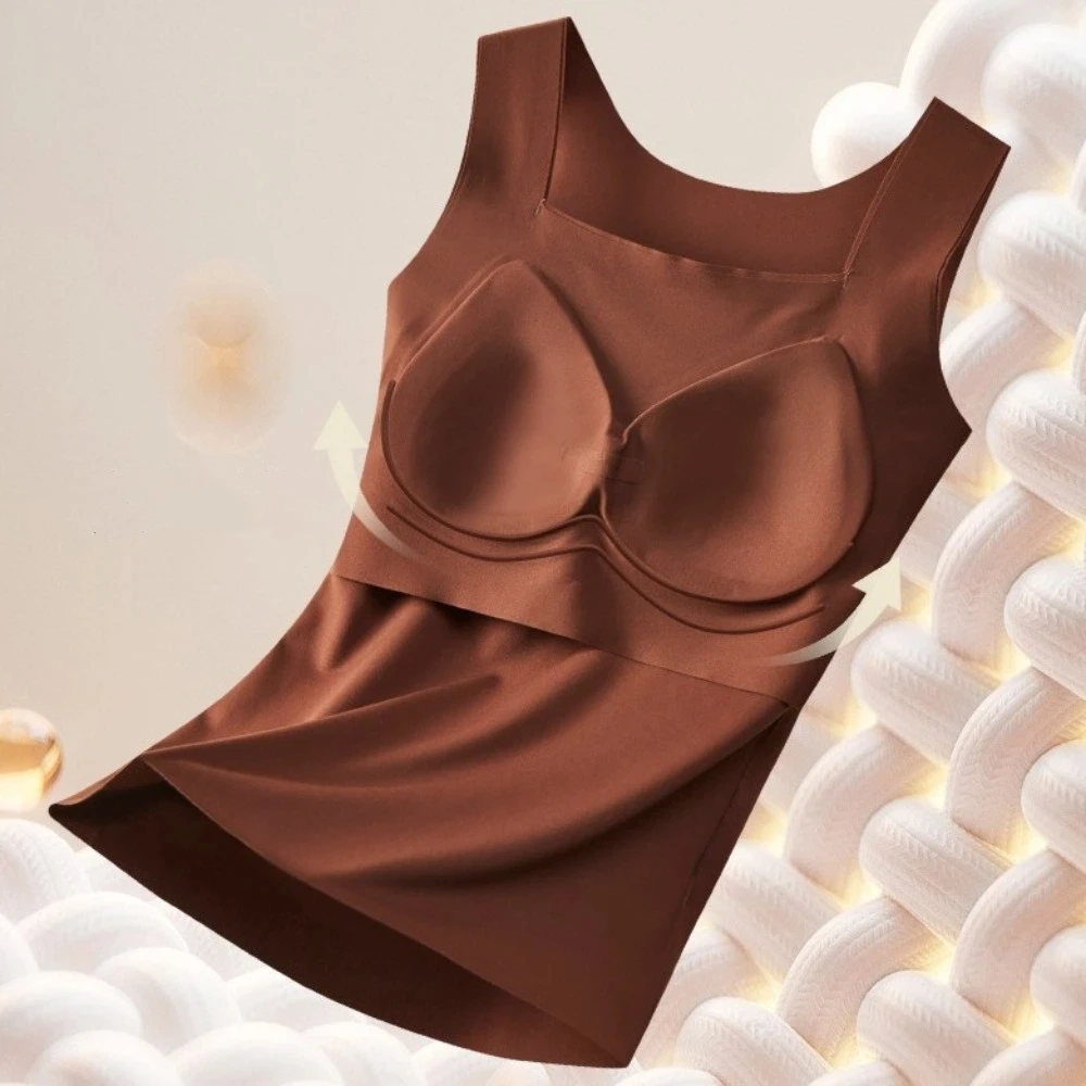 Versatile Seamless Thermal Underwear Sleeveless Keep Warm Base Layer Vest with Chest Pad Bottoming Camisole Female