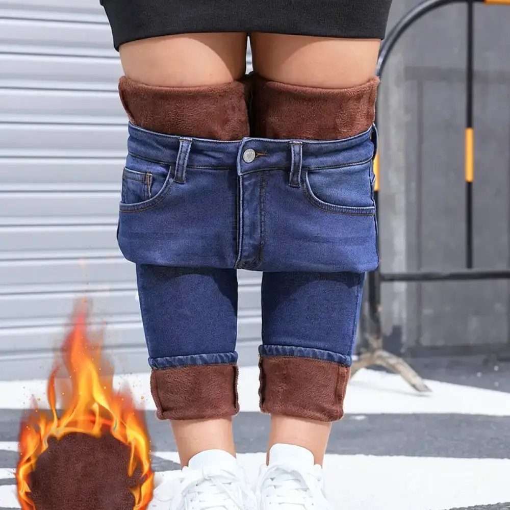 Womens Winter Thick Fleece Jeans High Stretch Slim Pencil Pants Comfortable Elastic Skinny Denim Trousers For Peng Yi Fashion