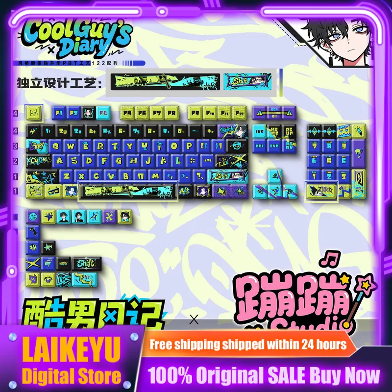 Original Cool Man Diary Anime Theme Keycaps Pbt Mechanical Keyboard Pc Game Keyboard Collection Gifts Custom Keycaps