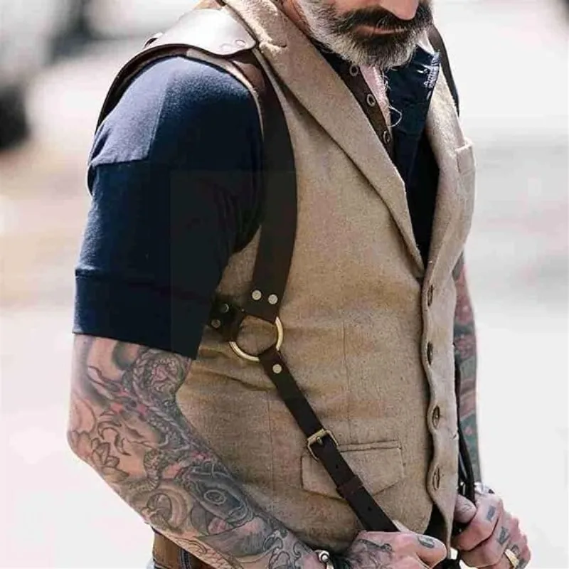 Vintage Leather Braces Men's Medieval Renaissance Clothing Shoulder Accessories Webbing Harness