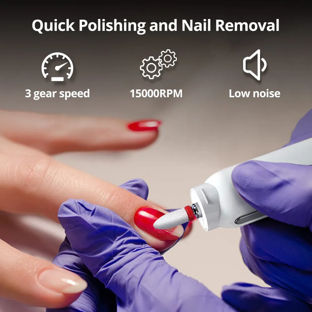 6in1 Wireless Nail Drill 15000RPM with LED Light and Screen Manicure Cutter Nail Repair Pedicure Milling Cutter Polisher Sander