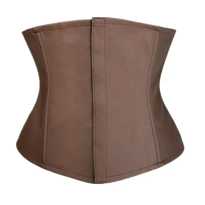 Steampunk Corset Top Women Gothic Vintage Brown Faux Leather Underbust Bustier Sliming Waist Cincher Body Shaper Belt