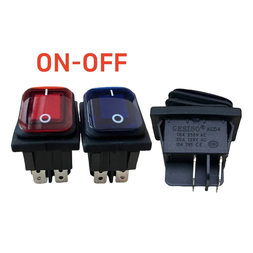 Imagen 6: 1 interruptor basculante resistente al agua 12V LED rojo 220V luz iluminada 16A 250VAC KCD4-201 interruptor DPST de 4 pines