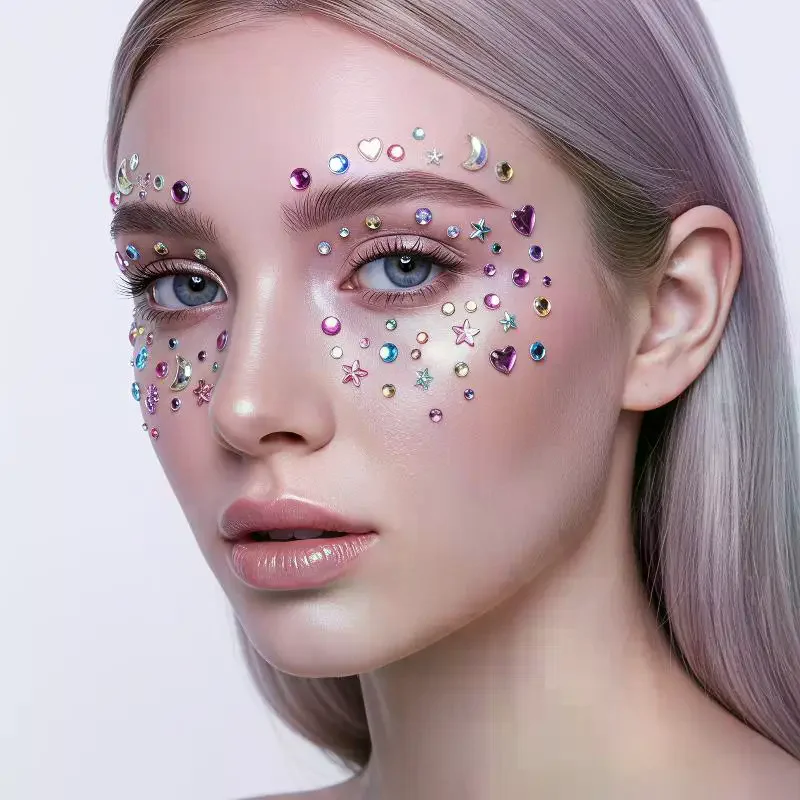 1Pcs Stage Face Makeup Glitter Adhesive Patches 3D Illusion Aurora Butterfly Heart Gem Crystal Diamond Stickers
