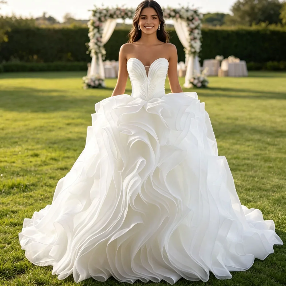 Elegant Sweetheart Sleeveless Lace Up Back Ruffles Customizable Wedding Dress