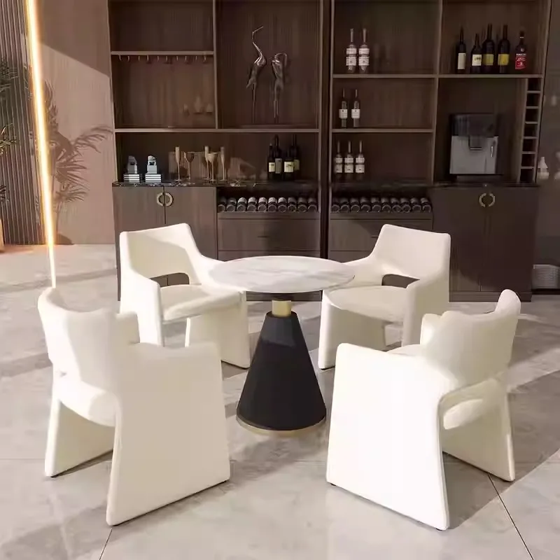 //Nordic Minimalist Modern Fabric Dining Chair Hotel Lobby Living Room Negotiation Chair Accent Armrest Backrest Reception Chair