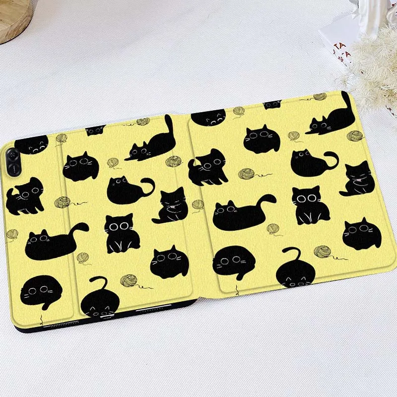 

Cartoon Black Cat Pattern Cover For Huawei MatePad M5 T5 SE 11 Pro Honor Tab 5 V7 V8 X9 GT 10.1 10.8 Inch Tablet Case