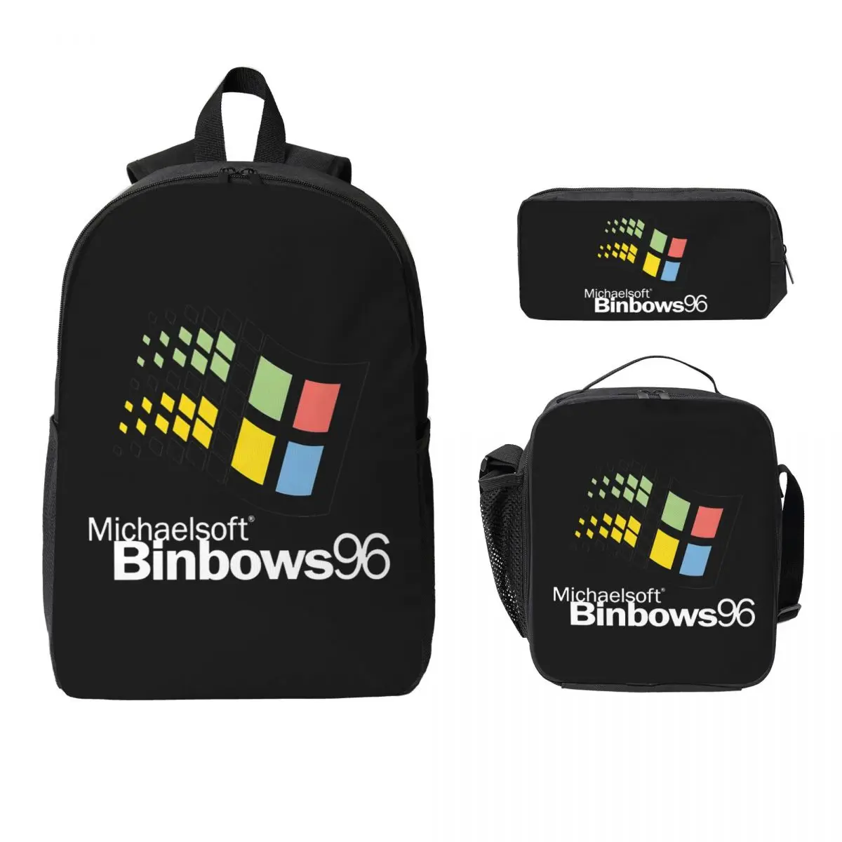 

Сетчатый рюкзак для Windows 95 Geeks Nerd, студенческая сумка для книг для мальчиков и девочек, школьная сумка, сумки на плечо, 3 шт., изолированная сумка для обеда, пенал