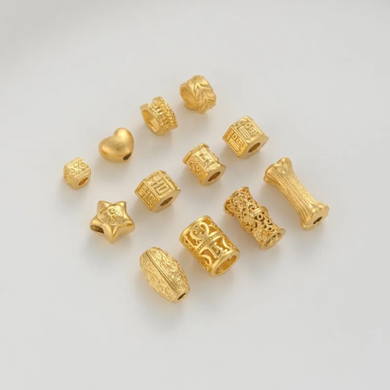 Sand Gold Love Heart-shaped Leaf-shaped Pentagram Jifu Character Bead Spacer Hollow Bucket Bead Bamboo Bead DIY Accessories