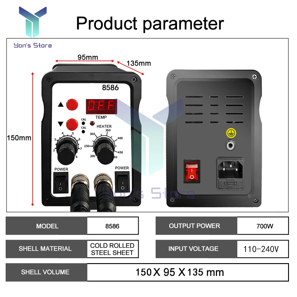 8586 LED Digital Soldering Station Hot Air Gun Rework Station Electric Soldering Iron For Phone PCB IC SMD BGA Welding 700W