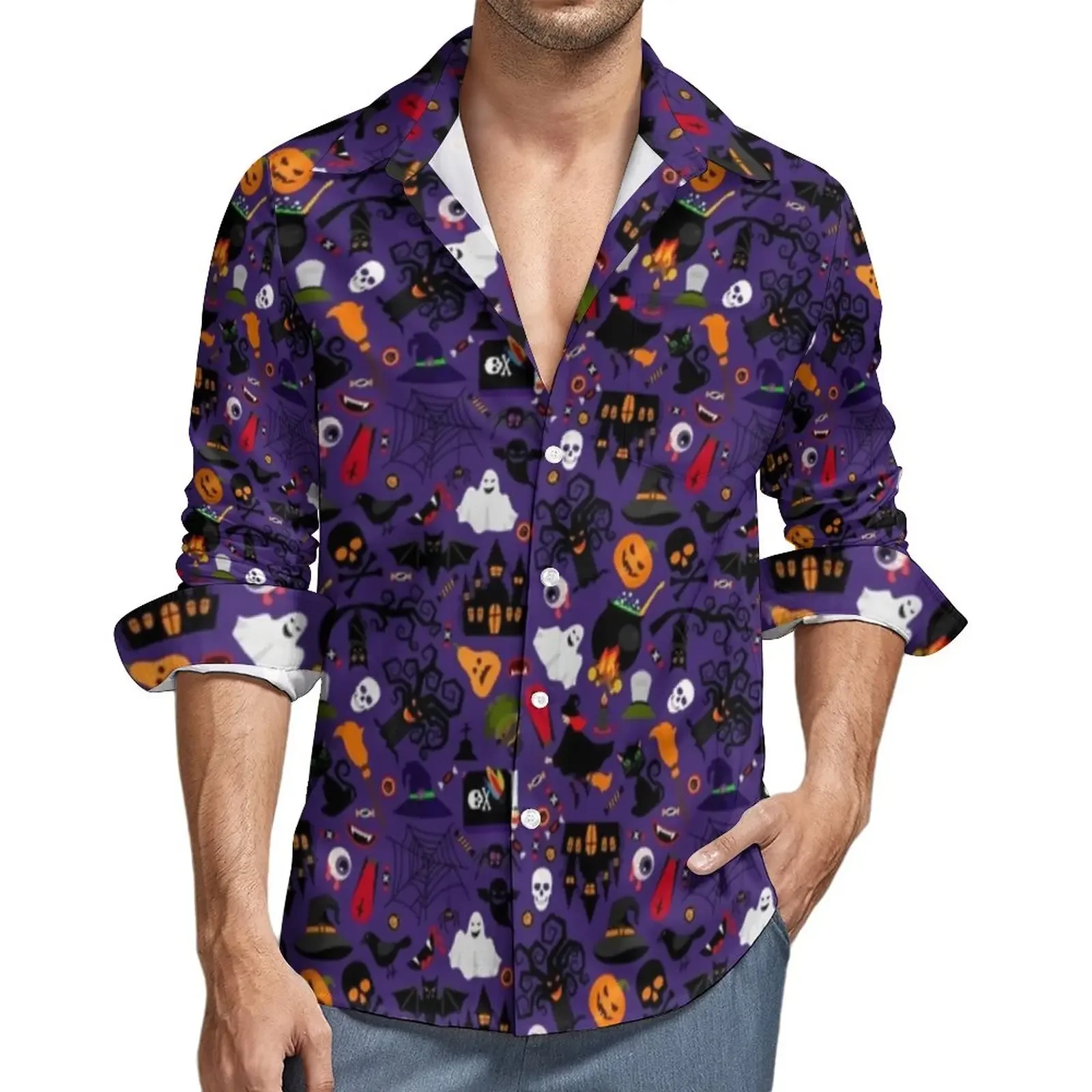 Camisa con estampado 3D de murciélagos blancos Retro para hombre, camisas informales con solapa de Animal divertida, blusas gráficas de otoño, ropa de manga larga de gran tamaño, Tops