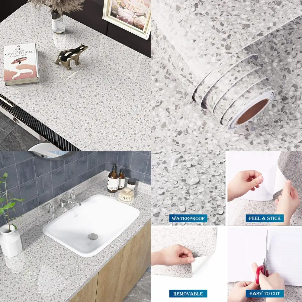 

Self-Adhesive Grey Marble Vinyl Contact Paper for Kitchen Countertops and Bathroom, Waterproof and Removable