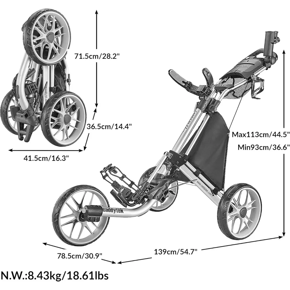 Z V8 3 Wheel Golf Push Cart - Golf Trolley Foldable Collapsible Lightweight Pushcart with Foot Brake - Easy to Open & Close