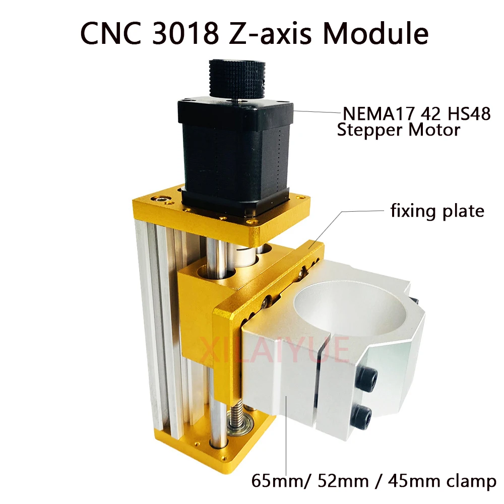 

Z axis CNC 3018 Plus Module, Aluminum Sliding Zaxis Shaft, 52mm Bore, 500W Spindle,Powered by Nema17 42H Stepper Motor.