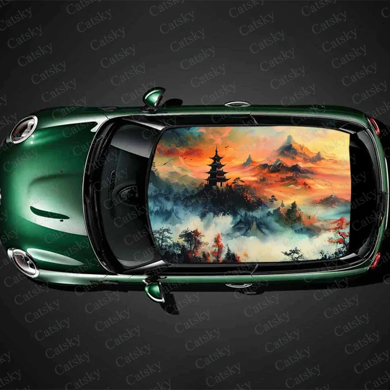 Japanese Style Painting Car Roof Sticker Wrap Racing SUV Accessories Packaging Painted PVC Custom Car Graphic Decal