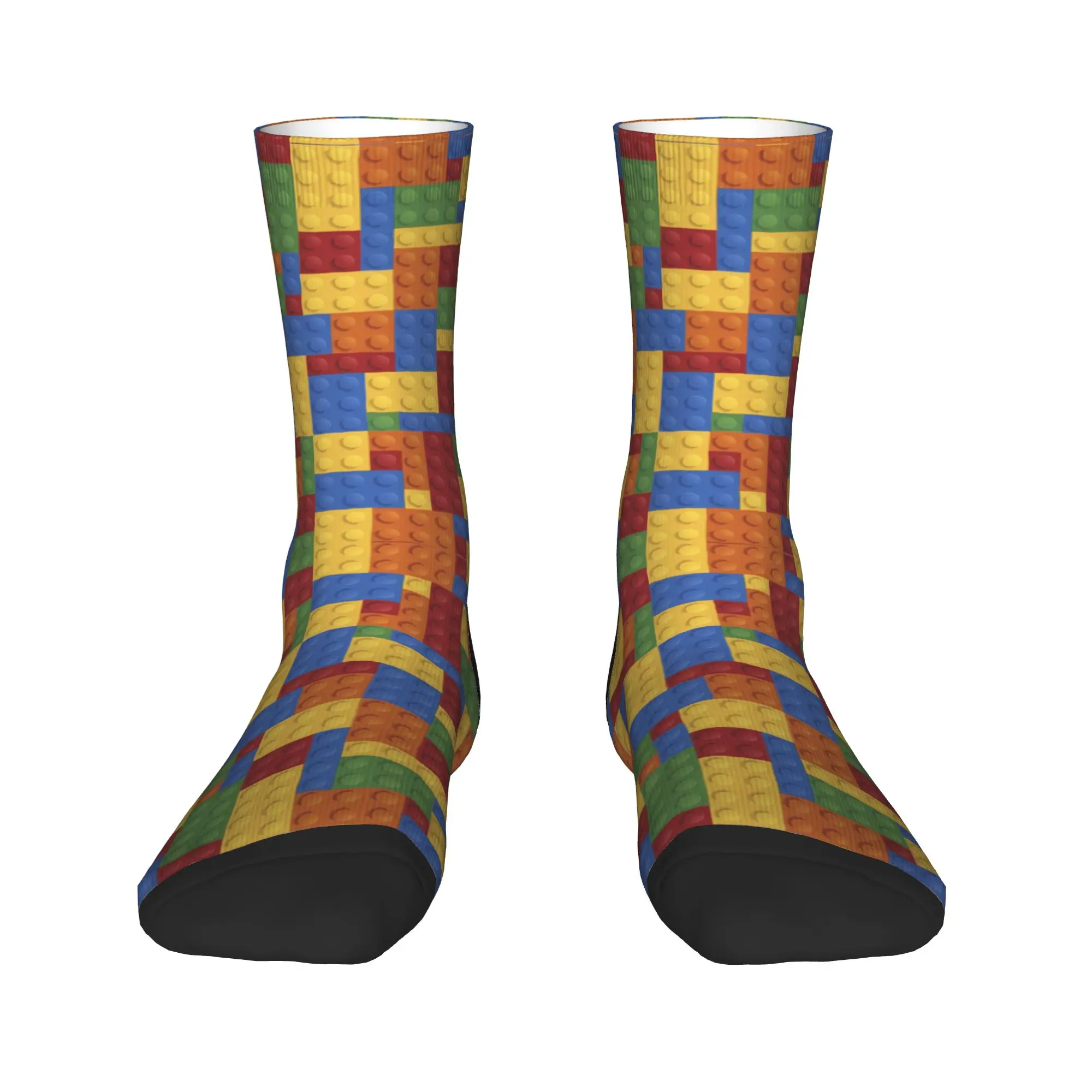 Vintage Primary Color Building Blocks Print Socks Autumn  Stockings Korean Couple Quality Socks Graphic Cycling Anti-Slip Socks
