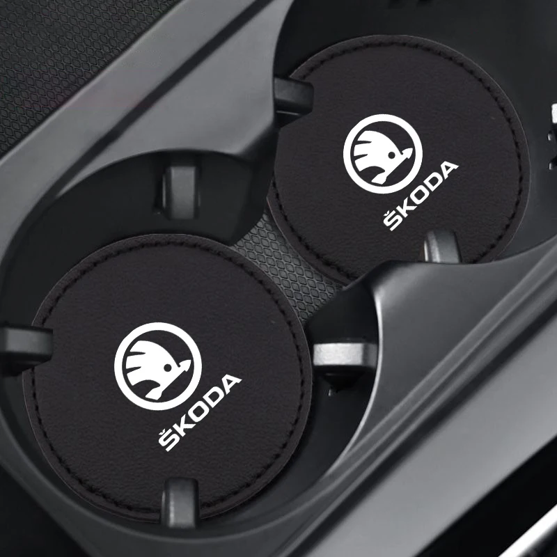 

Non-Slip Car Coaster Waterproof Mat Leather Water Cup Slot Accessories For Skoda Octavia 2 3 Fabia A7 Rapid Superb Kamiq Kodiaq