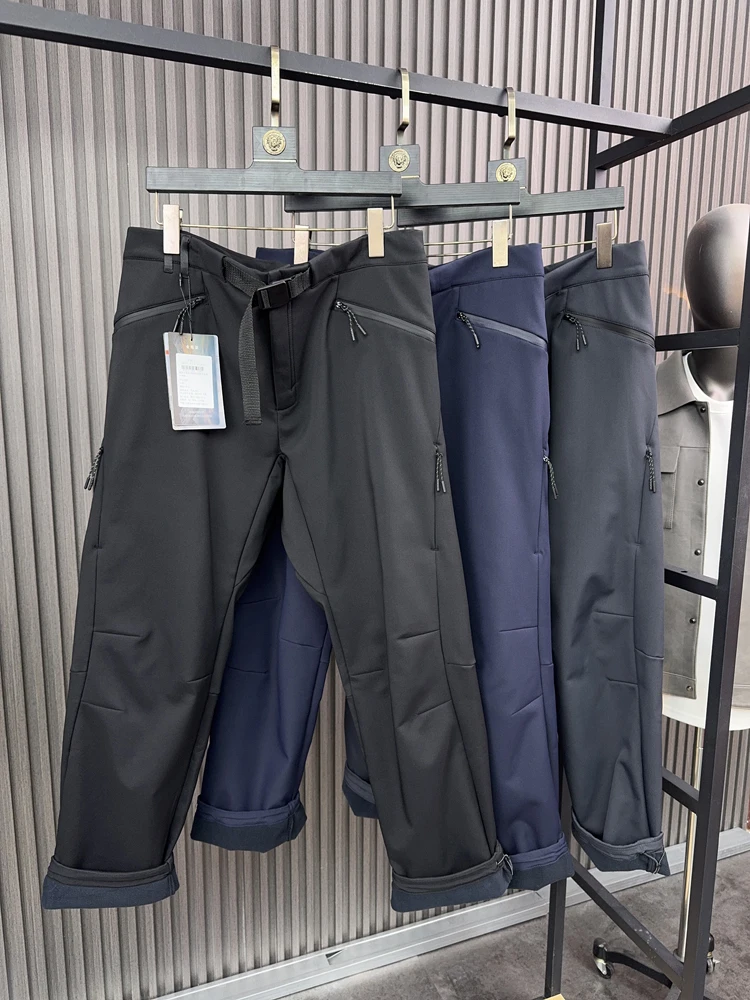 

Thiened Fce, теплые уличные мужские повседневные брюки, прямые брюки, осенне-зимние мягкие брюки, повседневные брюки для улицы...