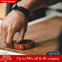 Maden Retro Style Vegetable Tanned Cowhide Bronzing Bracelet Wide Bracelet Wrist Accessories for Men's Daily OOTD