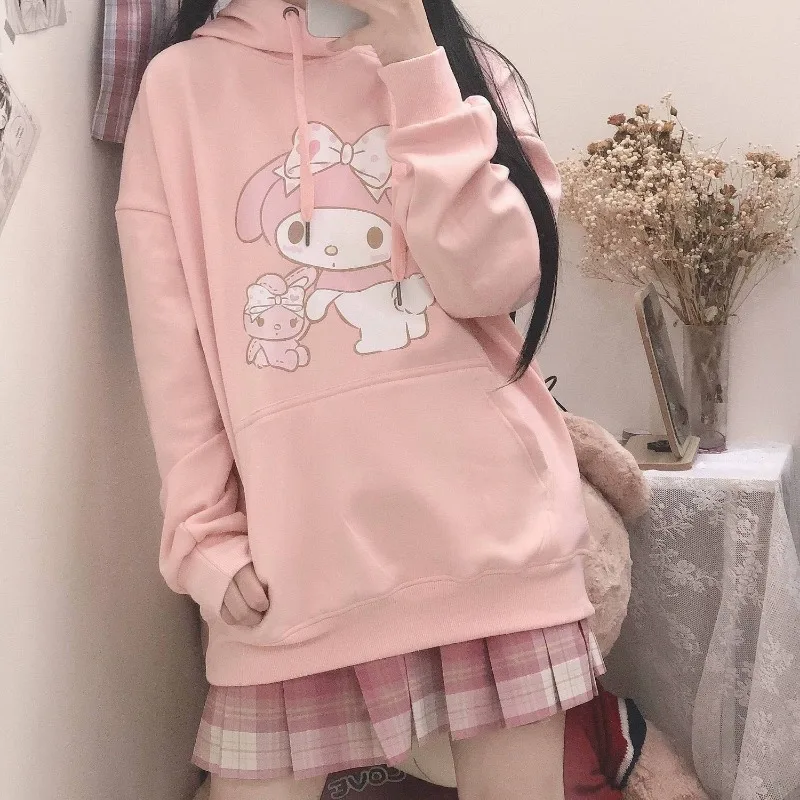 Sanrio Hoodie Kawaii My Melody Thickened Sweatshirt Girls Autumn Winter Cartoon Anime Sweet Loose Coat Female Birthday Gifts