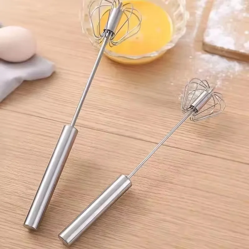 

Self-Turning Hand Mixer for Baking & Cooking - Stainless Steel Semi-Automatic Egg Beater, Ideal for Blending, Whisking & Beating