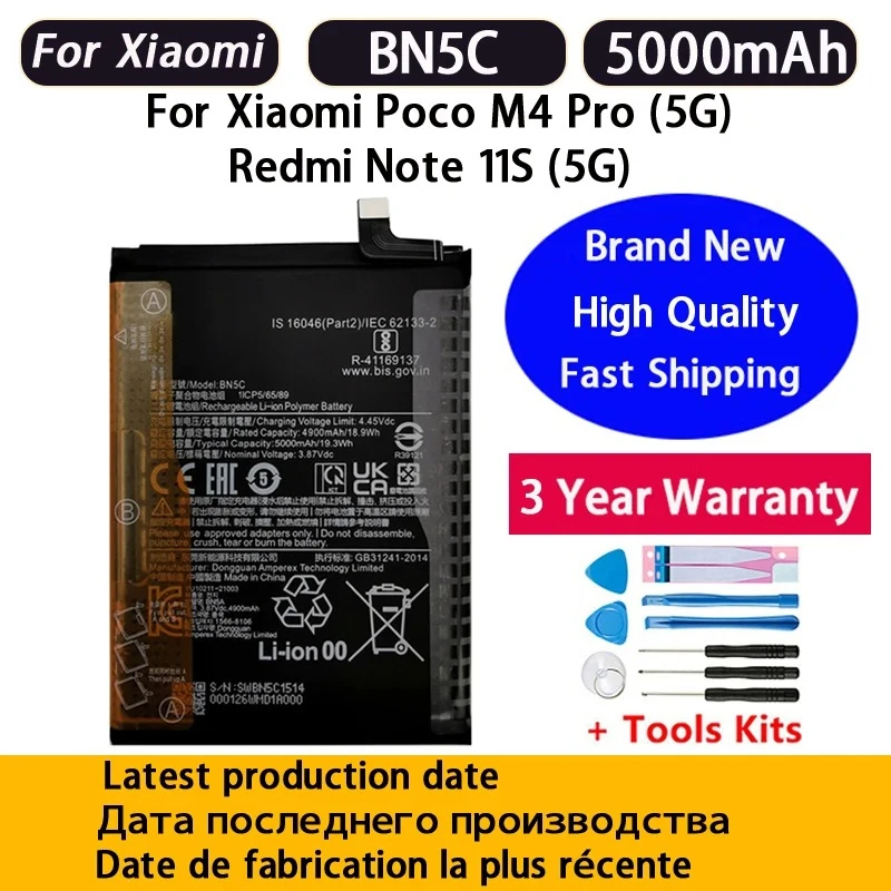 NEW Fast Shipping BN5C 5000mah For Xiaomi Poco M4 Pro 5G/REDMI NOTE 11S 5G/ NOTE 11T 5G Phone Replacement Batteries +Free Tools
