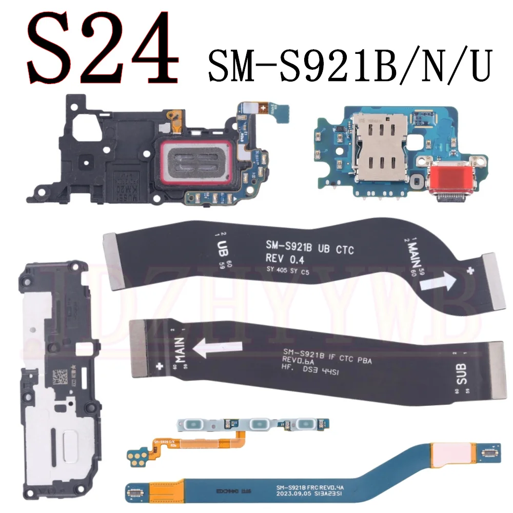 USB Charging Port Board For Samsung Galaxy S24 S921B/U/N Earpiece Loudspeaker Power Volume LCD Signal Motherboard Flex Cable