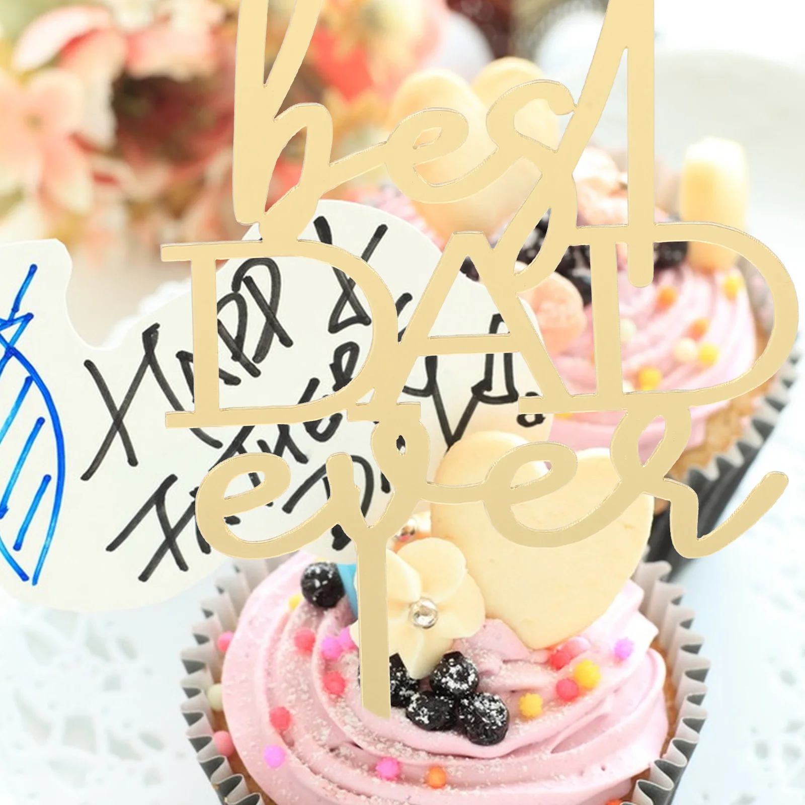 5 pezzi toppers per torta in acrilico miglior papà di sempre inserti per cupcake di compleanno design per scrittura a mano forniture per la decorazione della tavola da dessert