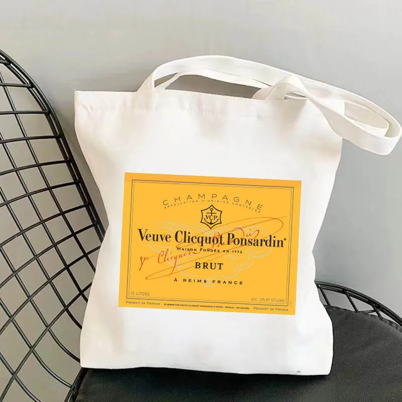 Veuve Clicquot 샴페인 폴리에스터 코튼 캔버스 가방 쇼핑 핸드백, 맞춤형 빈 지퍼 코튼 가방, 학생 캔버스 가방