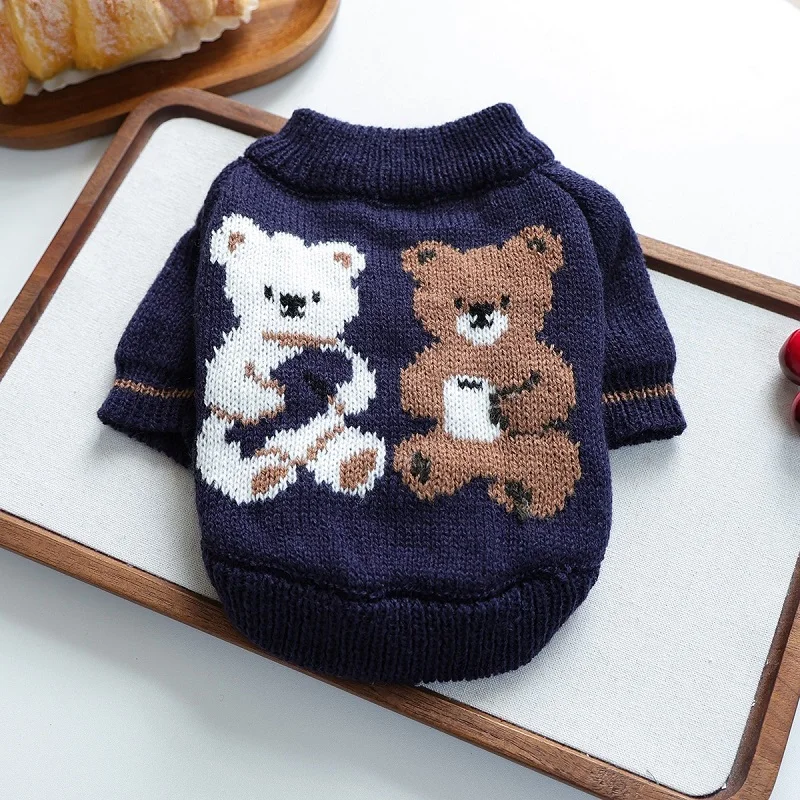 Kleiner Hundepullover, Herbst-Winter-Haustiermantel, niedliche Bären-Hundekleidung, Katzenzubehör, gestrickter Pullover für Chihuahua und Yorkshire Terrier, Mädchen-Hundekostüm