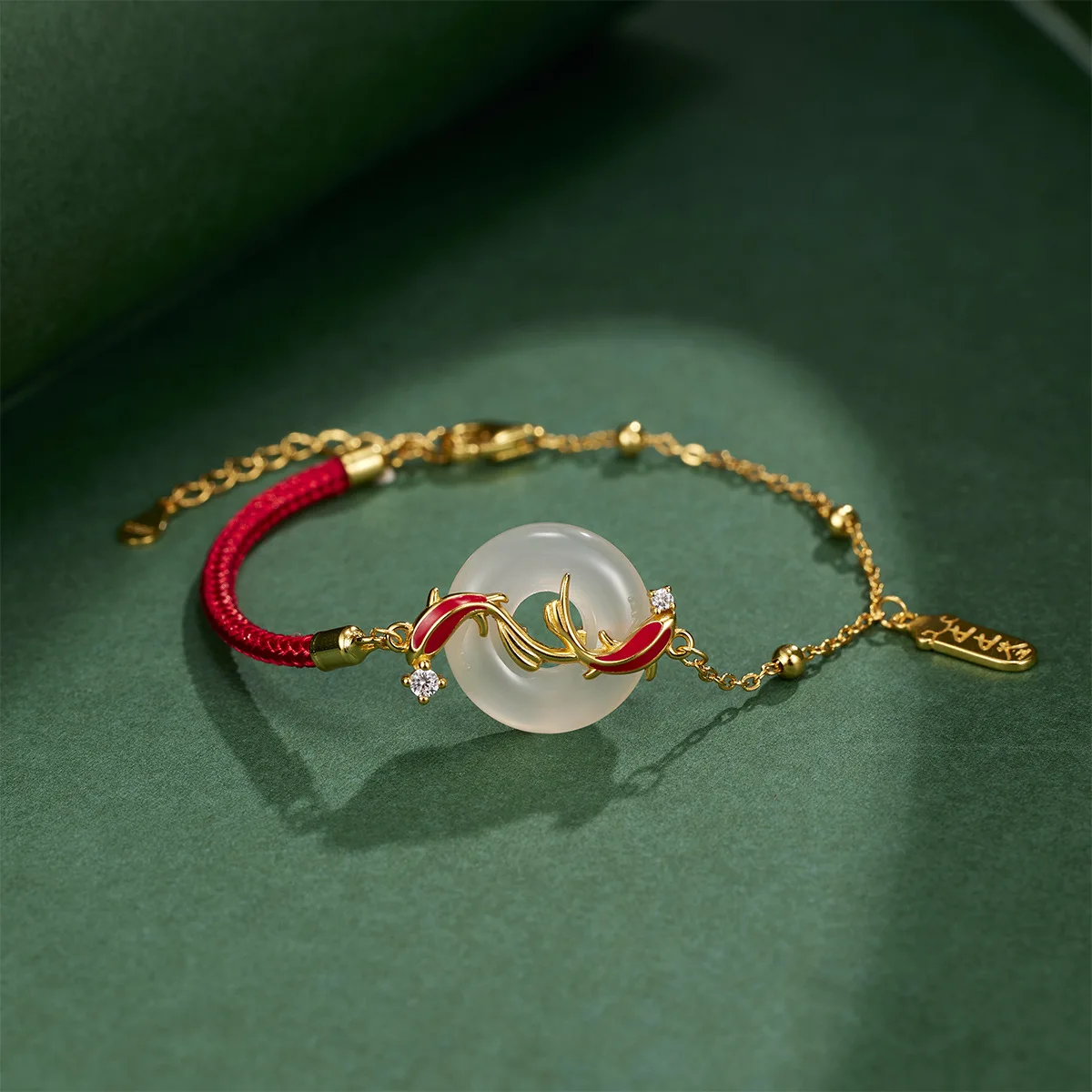 S925 Silver Koi Fish Peace Lock Bracelet For Women Red String Chalcedony Wrist Jewelry Lucky Fortune Blessing Valentine Gifts