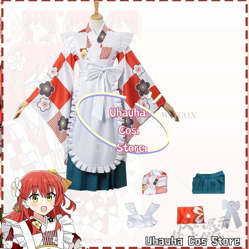 Anime The Rock! Cosplay Kita Ikuyo Costume Japanese Jirai Kei Girls Red Kimono Dress Kawaii Cute Lolita Pink Wigs Customized