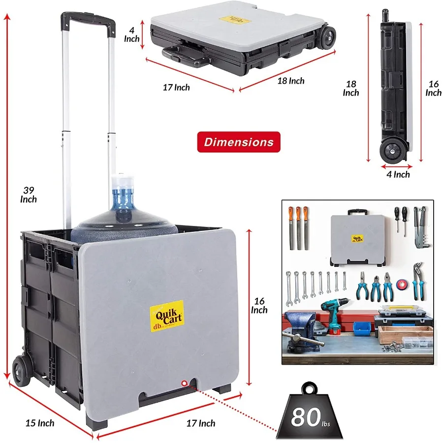 Quik Cart Collapsible Rolling Crate on Wheels for Teachers Tote Basket 80 lbs Capacity Made from Heavy Duty Plastic and Used as