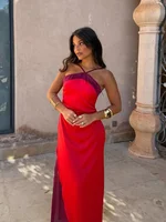  Women Sexy Color Blocking Halter Maxi Dresses Elegant Backless Off shoulder Sleeveless Slim Gowns 2026 New Lady Party Vestidos