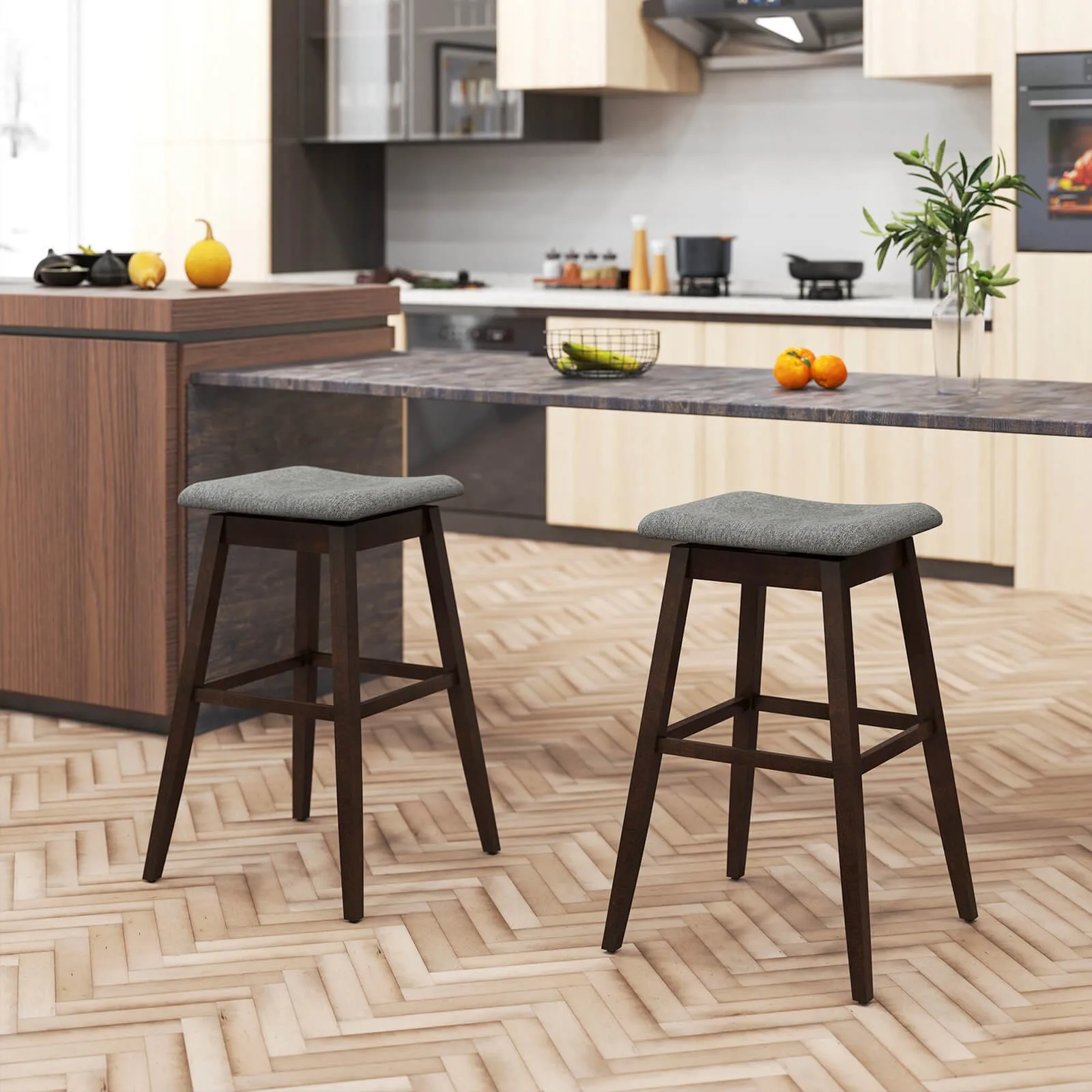 

Set of 2 Swivel Bar Stools 30" Bar Chairs with Padded Contoured Seat, Footrest