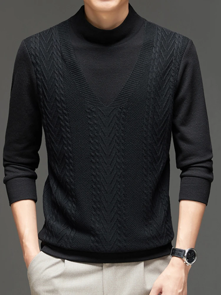 Half Turtleneck Fake Two-Piece Long-Sleeved T-shirt Men's Spring and Autumn Fashion Korean Style Trends Underwear Knitted Top