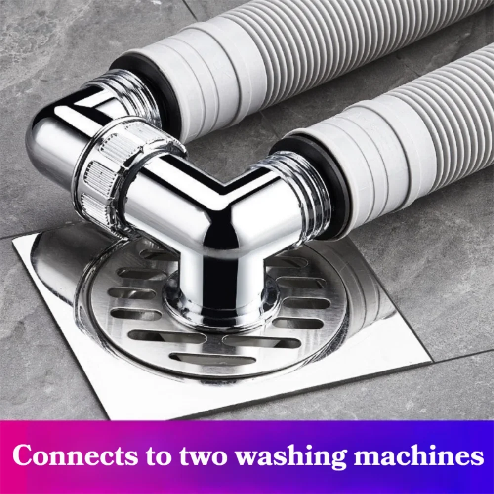 Durable Plastic 2 In 1 Three Way Washing Machine Drain Cover Connector Odor Proof Overflow Proof Universal Drain Adapter