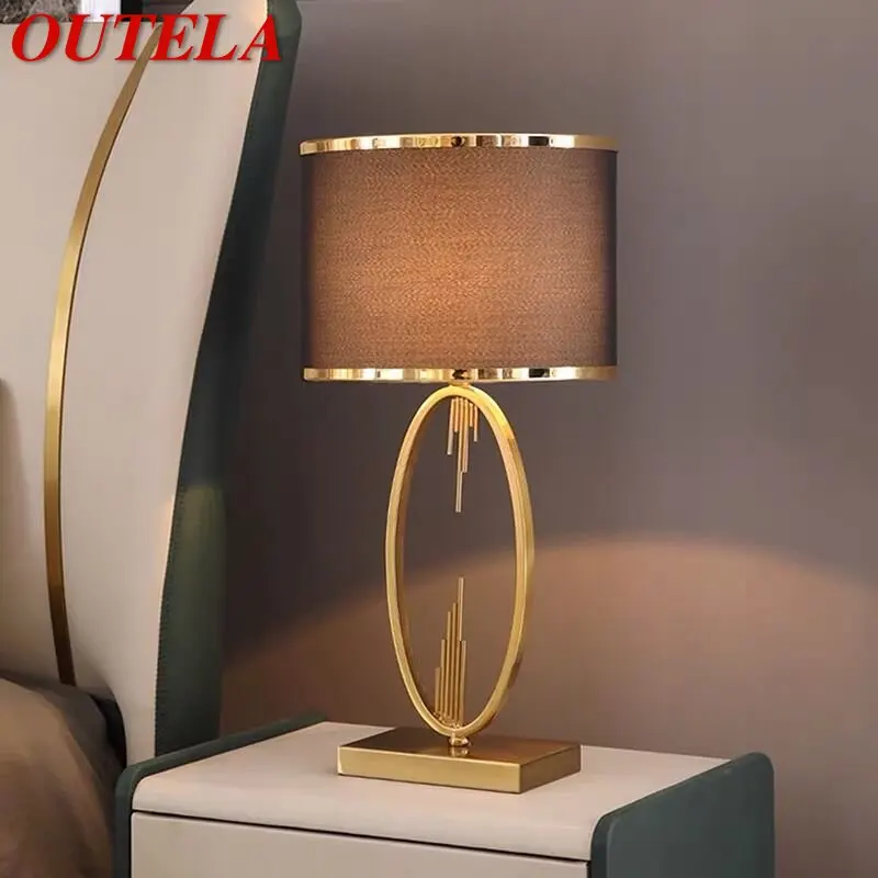 

OUTELA Modern Table Lamp LED Nordic Creative Simple Brown Lampshade Desk Lights for Home Living Room Bedroom Bedside