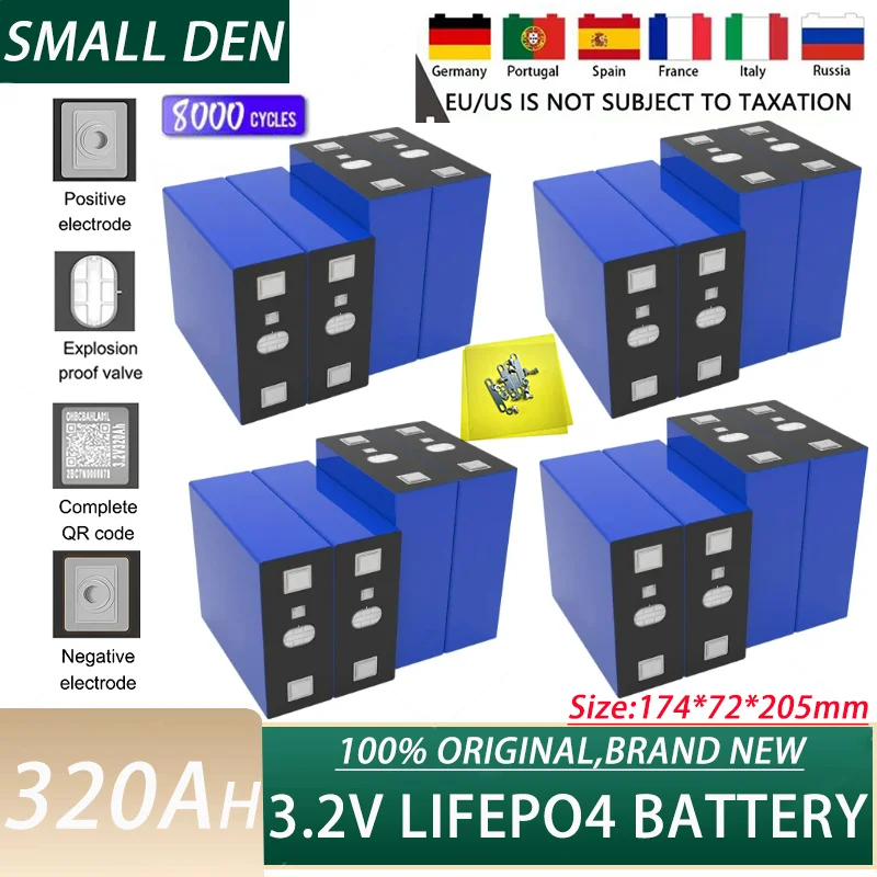 16pcs 3.2V 320AH 330AH LifePO4 Battery Rechargebal Lithium iron phosphate Battery Pack DIY 12V 24V For RV Vans Campers EV Boats