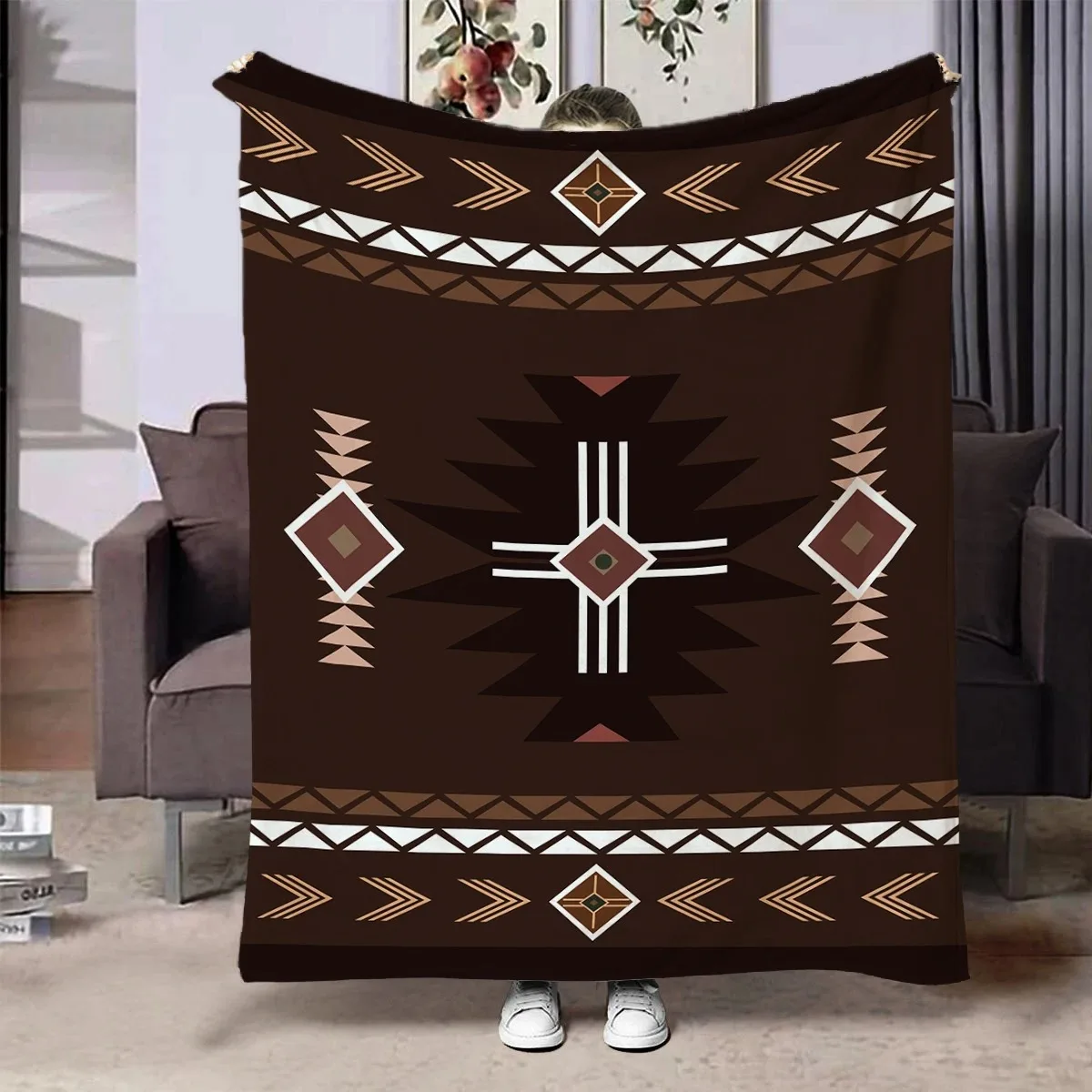 Southwestern Tribal Throw Blanket Vintage Aztec Native Geometric Pattern Couch Sofa Soft Bedding Quilt Rustic Cabin Room Decor