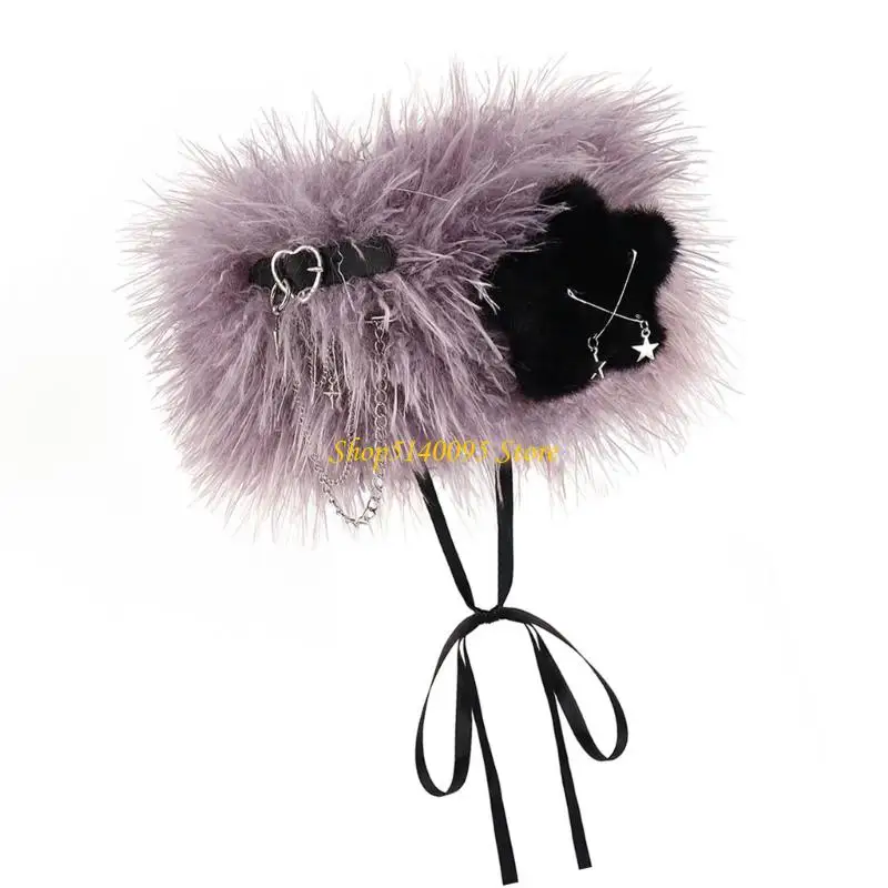 dxae น่ารักดาว faux furs แถบคาดศีรษะความยืดหยุ่นฟัซซี่ earmuffs ฤดูหนาว earmuffs earmuffs fuzzy หนา headwrap หู muffs muffs