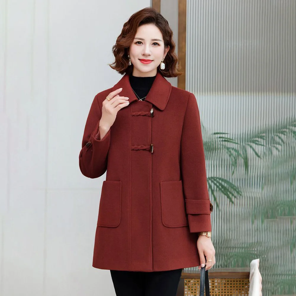 Mother Autumn And Winter New Chinese Temperament Woolen Coat Middle-aged And Elderly Women's Clothing With Lining Warm Thick Coa