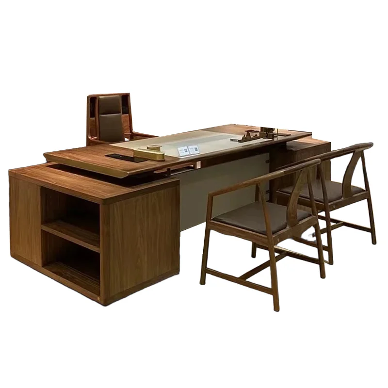 

Новый китайский офисный стол из черного ореха, стол из цельного дерева