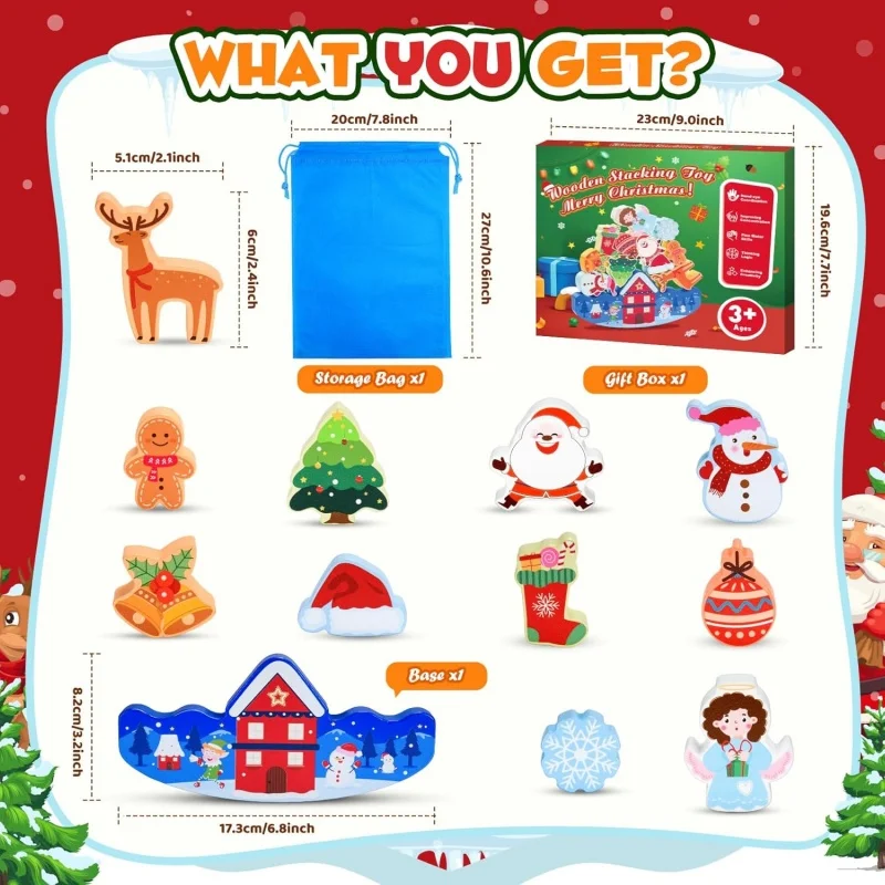 Christmas Wooden Building Blocks Stacking Toys Kids Balance Competition Game Boys Girls Sensory Puzzle Birthday Gift